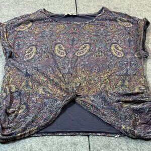 Lucky Brand Blouse Top Womens Large Multicolor Paisley Print Round Neck Pullover